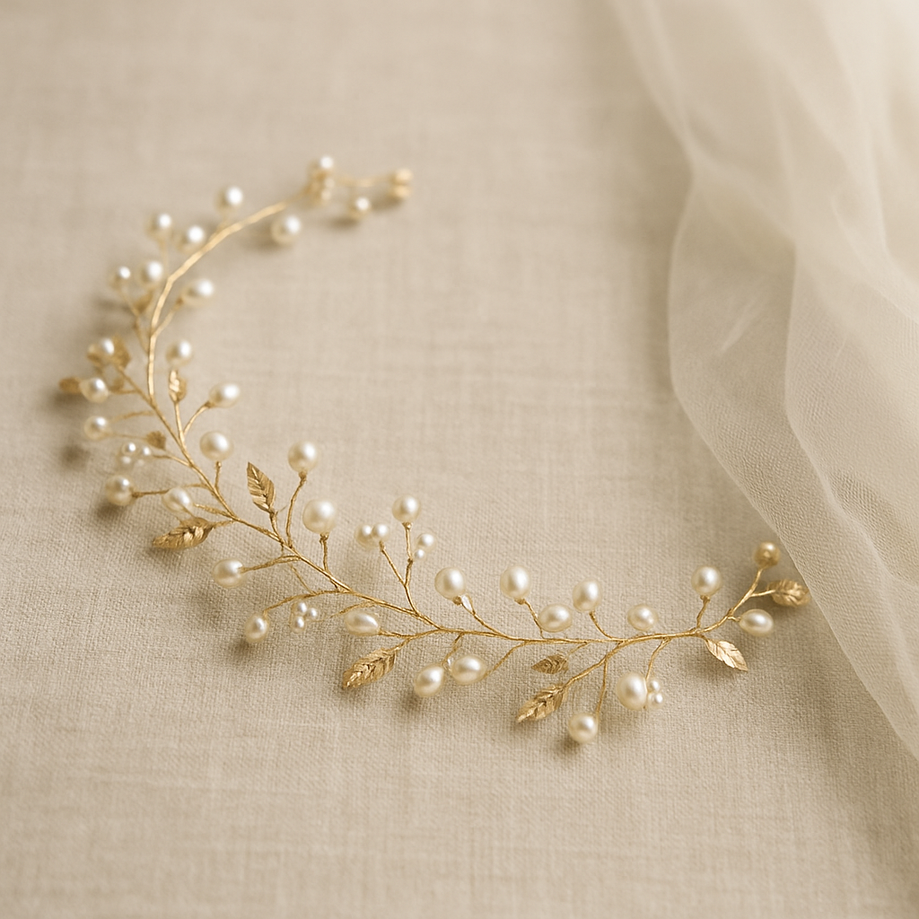 Gold & Pearl Bridal Hair Vine